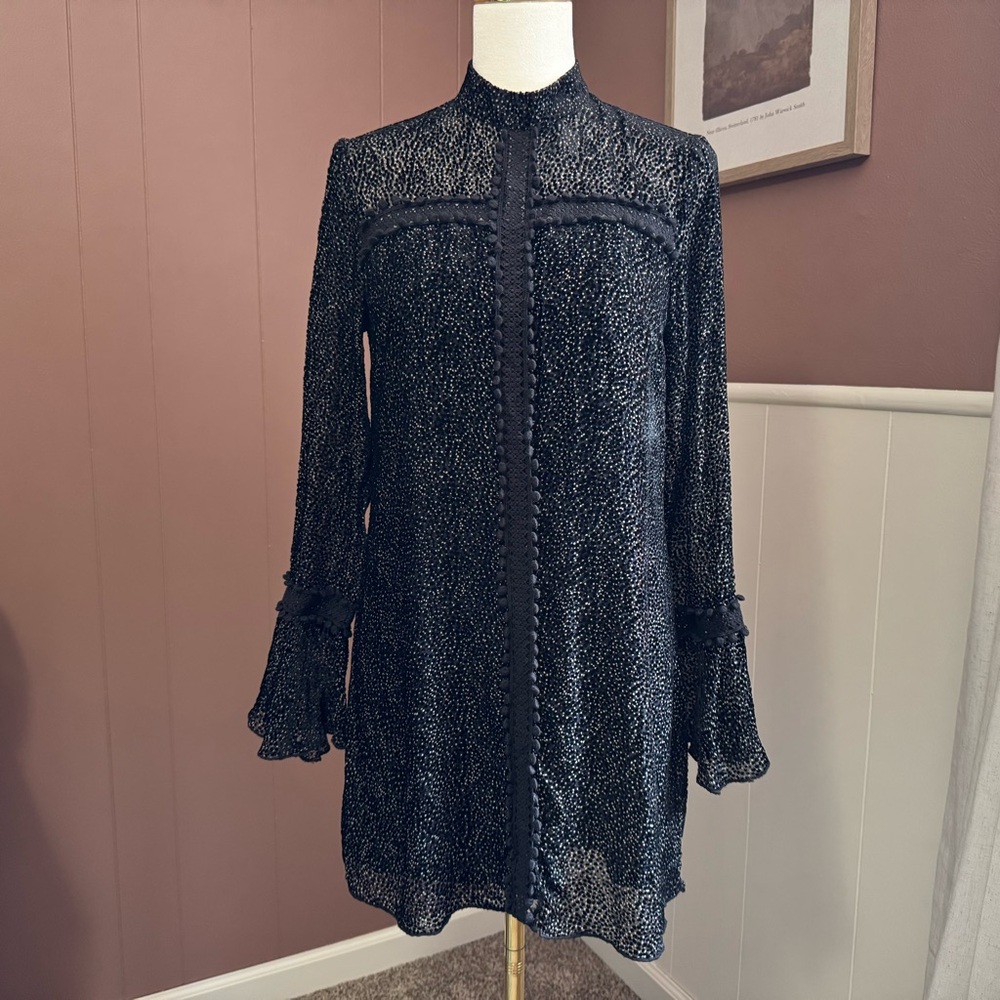 SAYLOR Silk Blend Long Sleeve Victorian Style Mini Dress